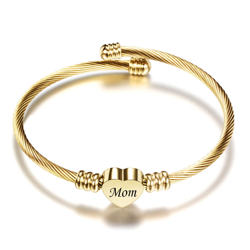 Mom Heart Cable Bracelet | Gold & Rose Gold & Silver