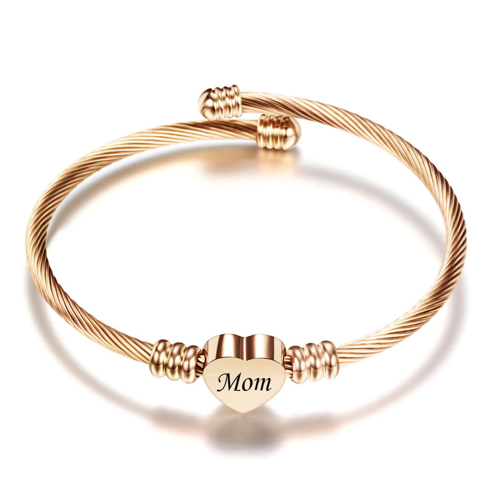 Mom Heart Cable Bracelet | Gold & Rose Gold & Silver